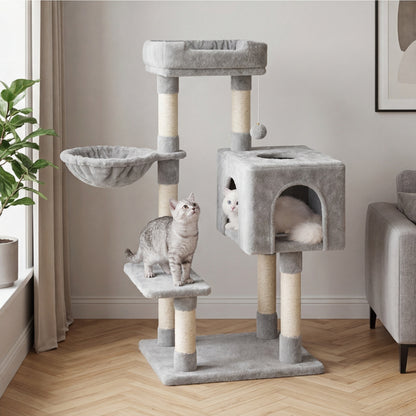 Arbre à chat 100 cm — 7 griffoirs, maison 3 portes et hamac