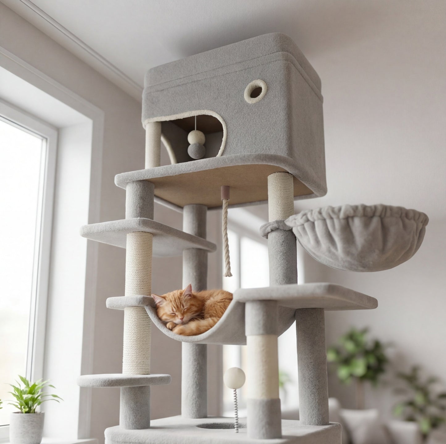Arbre à chat XXL – 178 cm, 2 grottes & 7 griffoirs