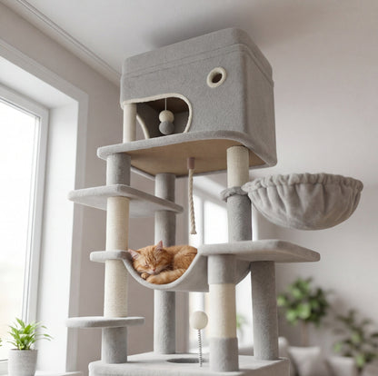 Arbre à chat XXL – 178 cm, 2 grottes & 7 griffoirs