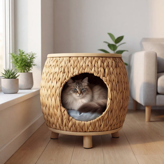 Niche pour chat en rotin