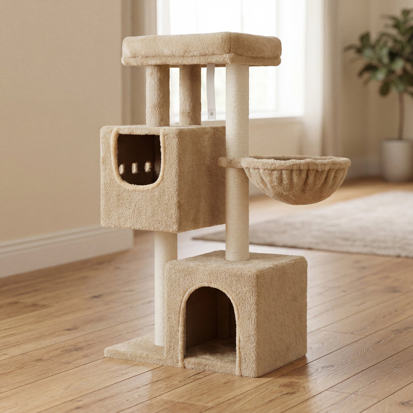 Arbre à chat 98cm double cave style végétal
