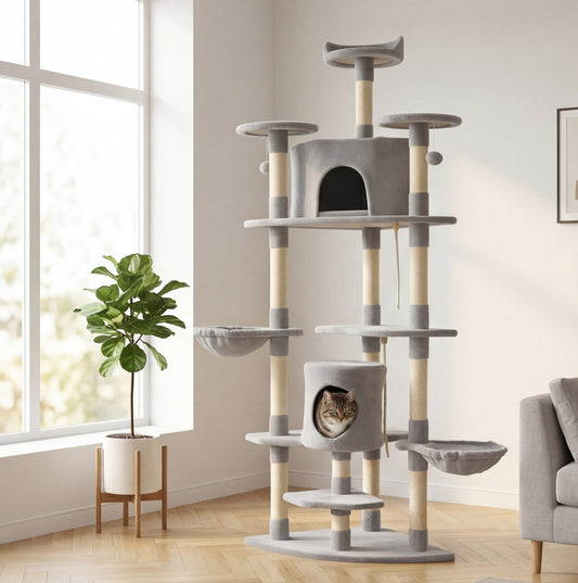 L'Everest — Arbre à Chat XXL 200 cm 2 Maisons & 2 Hamacs