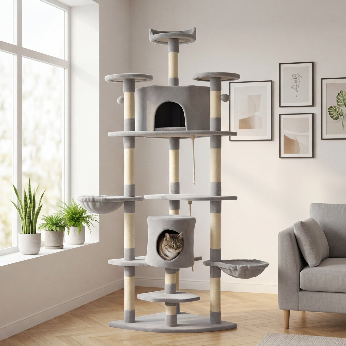L'Everest — Arbre à Chat XXL 200 cm 2 Maisons & 2 Hamacs