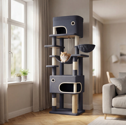 Arbre à chat XXL – 178 cm, 2 grottes & 7 griffoirs