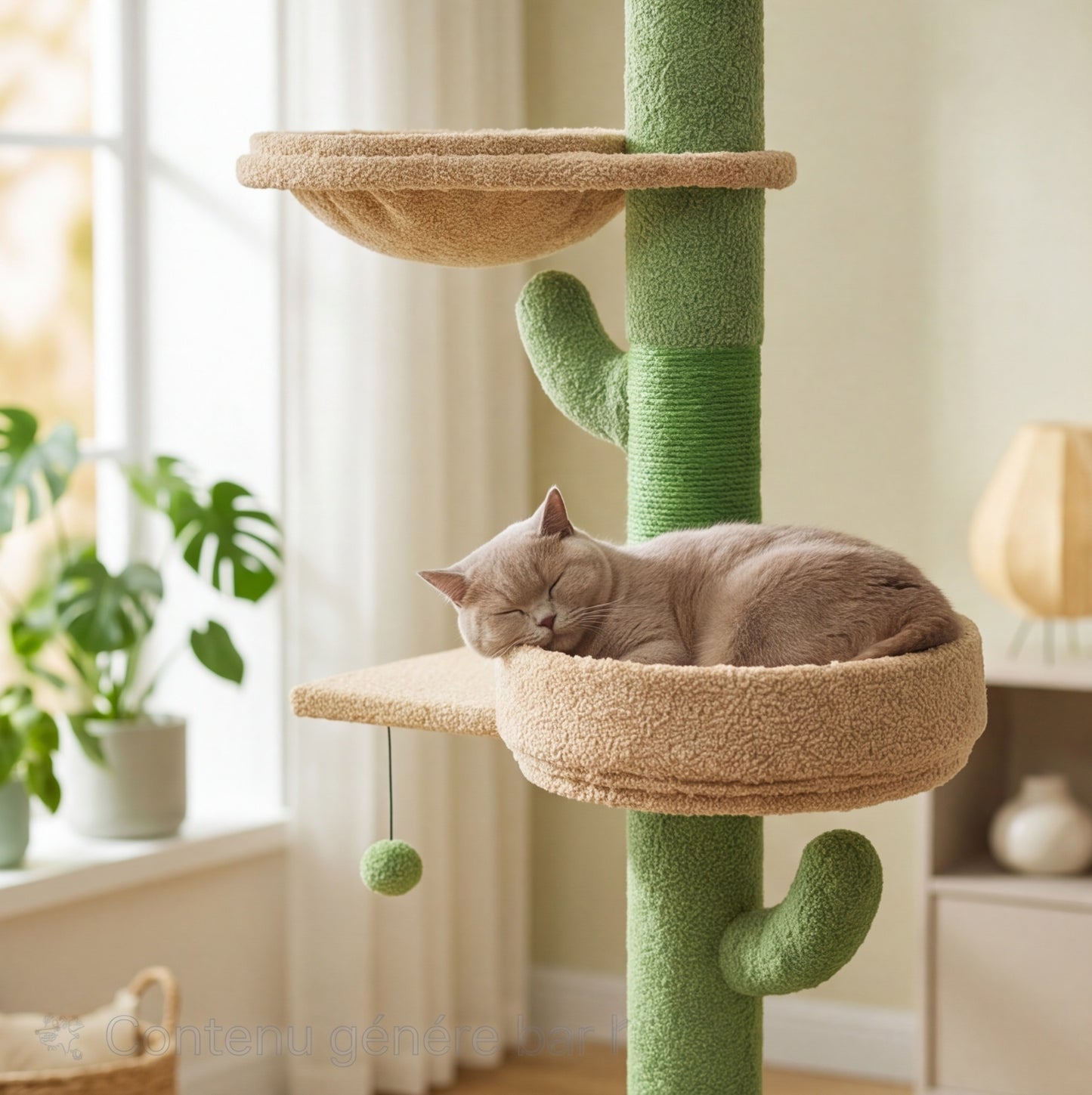 Arbre à Chat Cactus Sol-Plafond en Bois | Réglable 205-255 cm