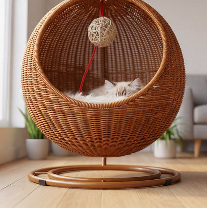 Handgeflochtene Katzenschaukel aus Rattan