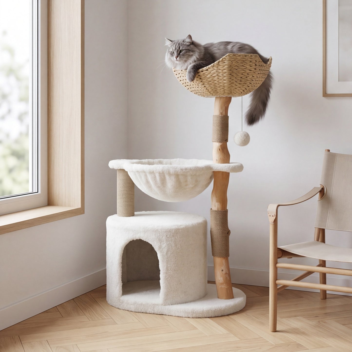 Arbre à chat rotin blanc