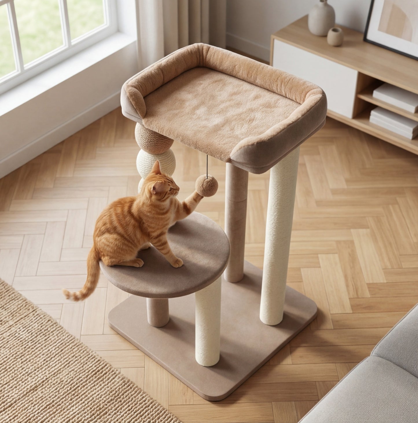 Le Noisetier — Arbre à Chat 86 cm Lounger XXL & Boule Jute