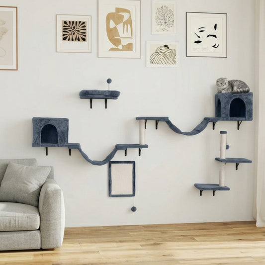 Le Saule — Arbre à Chat Mural 8 Pièces Gris Foncé