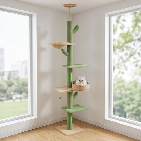Arbre à Chat Cactus Sol-Plafond en Bois | Réglable 205-255 cm