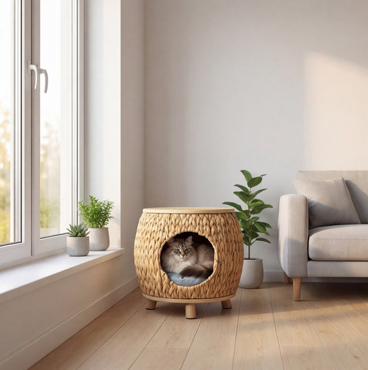 Niche pour chat en rotin