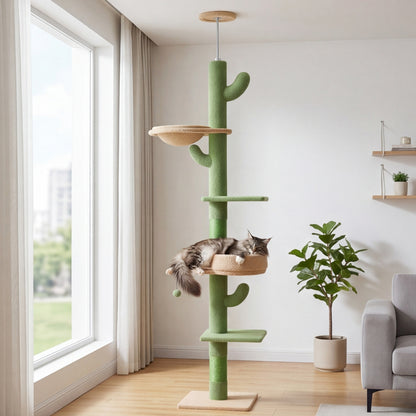 Arbre à Chat Cactus Sol-Plafond en Bois | Réglable 205-255 cm