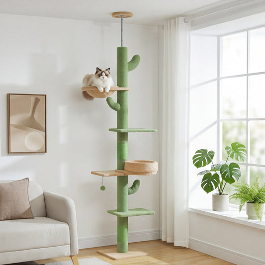 Arbre à Chat Cactus Sol-Plafond en Bois | Réglable 205-255 cm