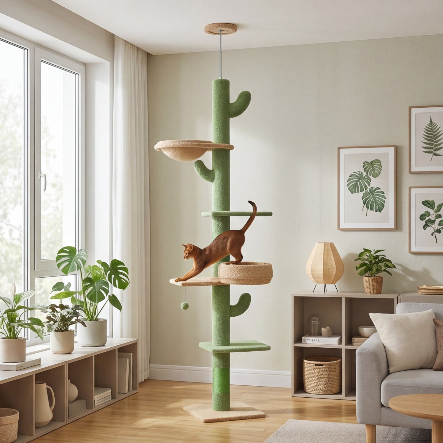 Arbre à Chat Cactus Sol-Plafond en Bois | Réglable 205-255 cm