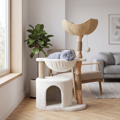 Arbre à chat rotin blanc