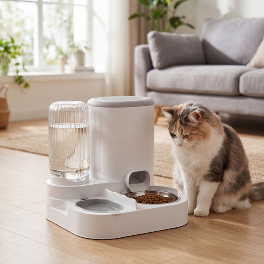 Station eau & croquettes 2 en 1 – gravité, sans électricité
