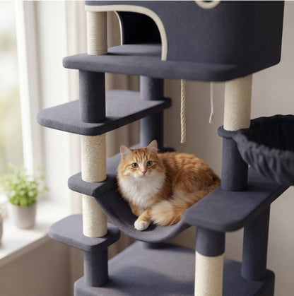 Arbre à chat XXL – 178 cm, 2 grottes & 7 griffoirs
