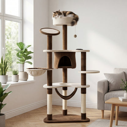 The Matterhorn — Cat Tree 153 cm House, 2 Hammocks & Sisal Scratching Posts