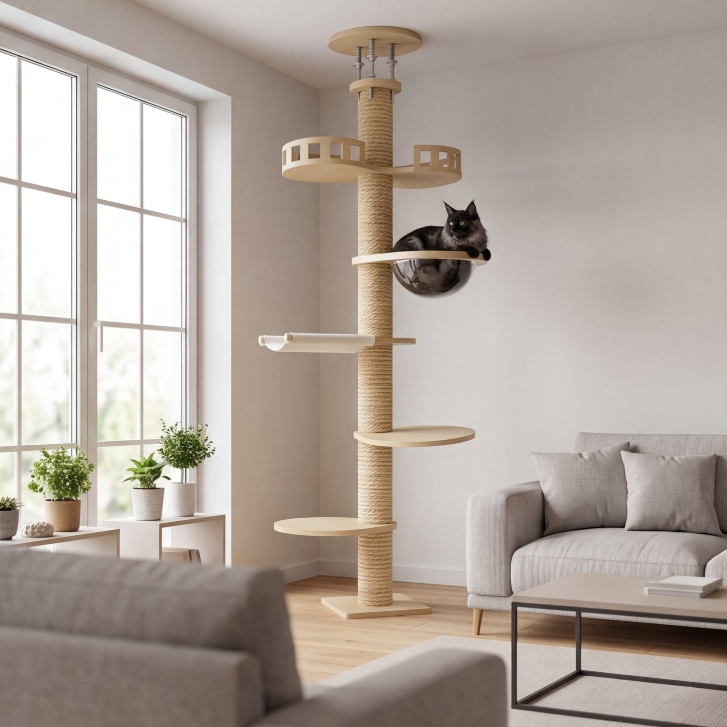 Arbre à chat bois massif – sol-plafond 271-305 cm