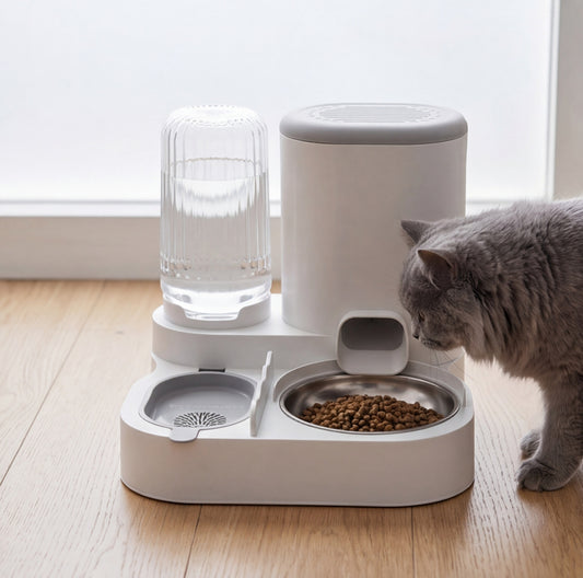 Station eau & croquettes 2 en 1 – gravité, sans électricité