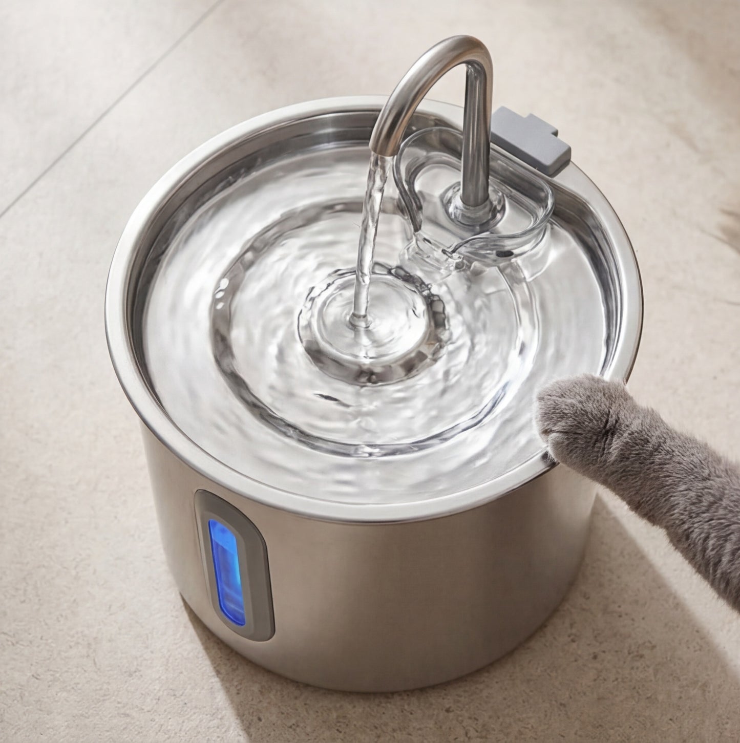 2.2 L Stainless Steel Cat Water Fountain — Ultra-Quiet & Filtering
