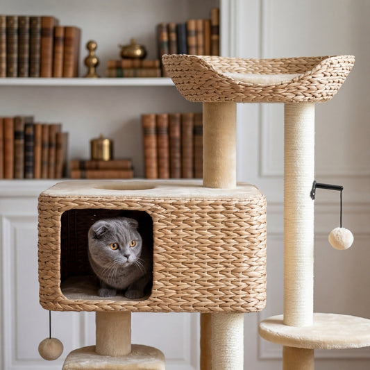 Le Rotin — Arbre à Chat 98 cm Niche Jacinthe d'Eau & Sisal