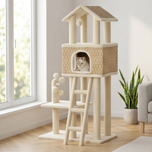 Der Versailles – Katzenbaum 131 cm mit Haus & Leiter