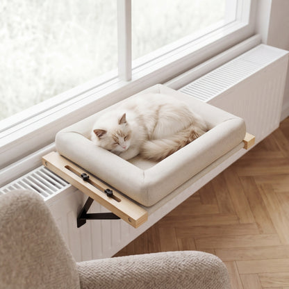 Katzenbett mit Heizkörper und Fenster sowie verstellbarem Ständer – 50 x 36 cm