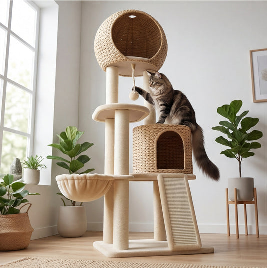 Der Wachturm – Kratzbaum 150 cm rundes Haus & Hängematte