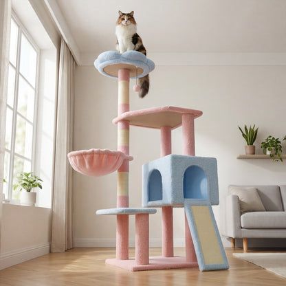 La Marguerite — Arbre à Chat 120 cm Perchoir Fleur & Niche 3 Portes