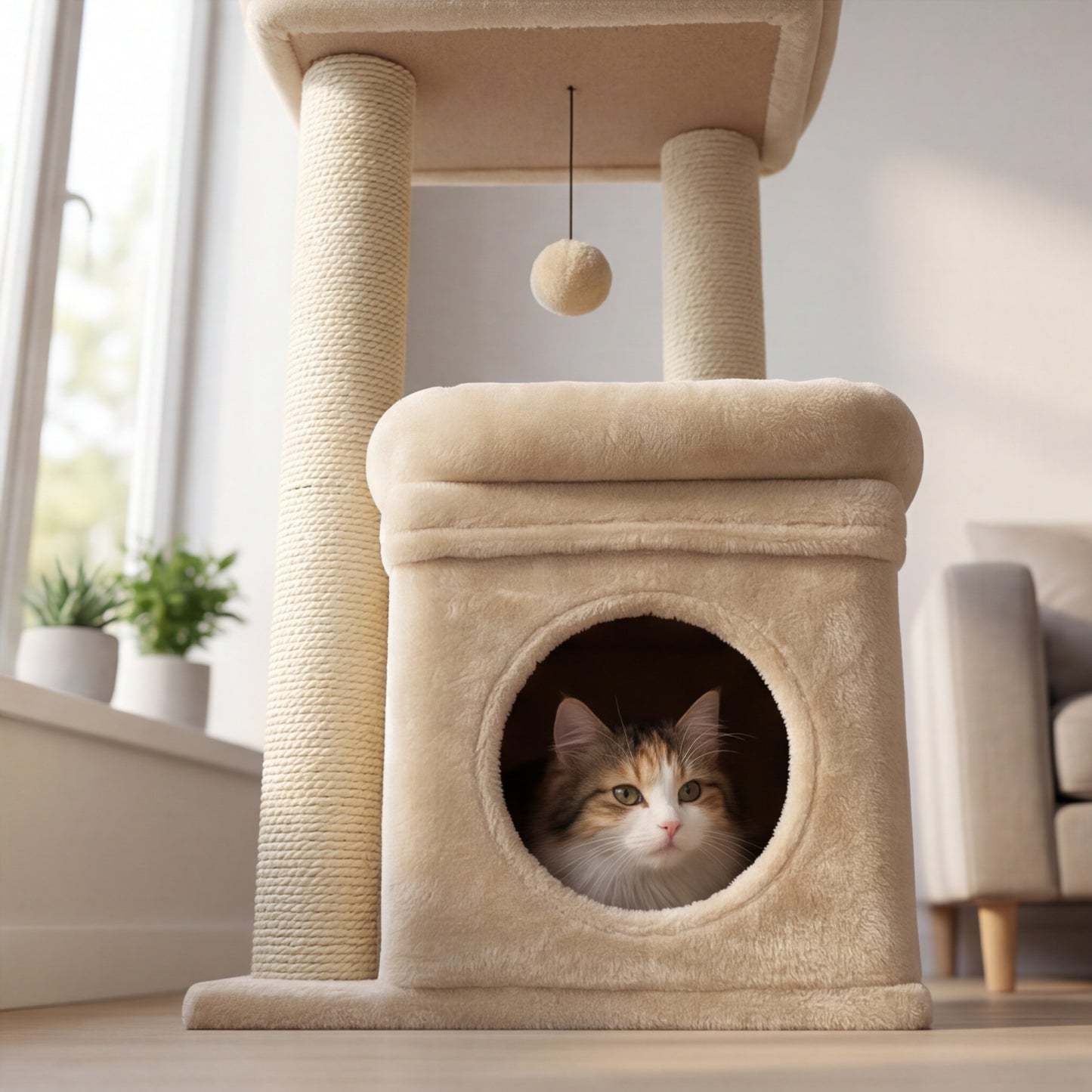 Petit arbre à chat compact avec niche douillette