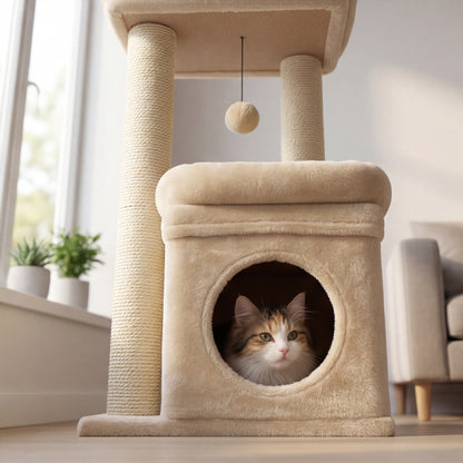 Petit arbre à chat compact avec niche douillette