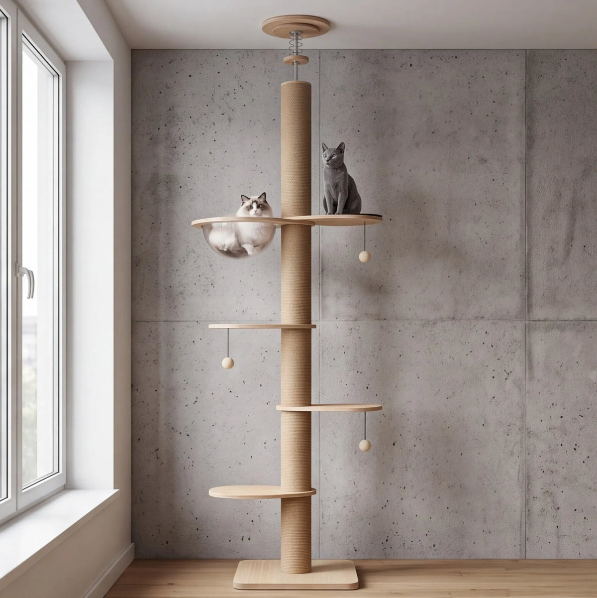 Arbre à chat sol-plafond en bois réglable de 200 à 261 cm – vue 3