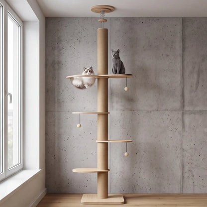 Arbre à chat sol-plafond en bois réglable de 200 à 261 cm – vue 3