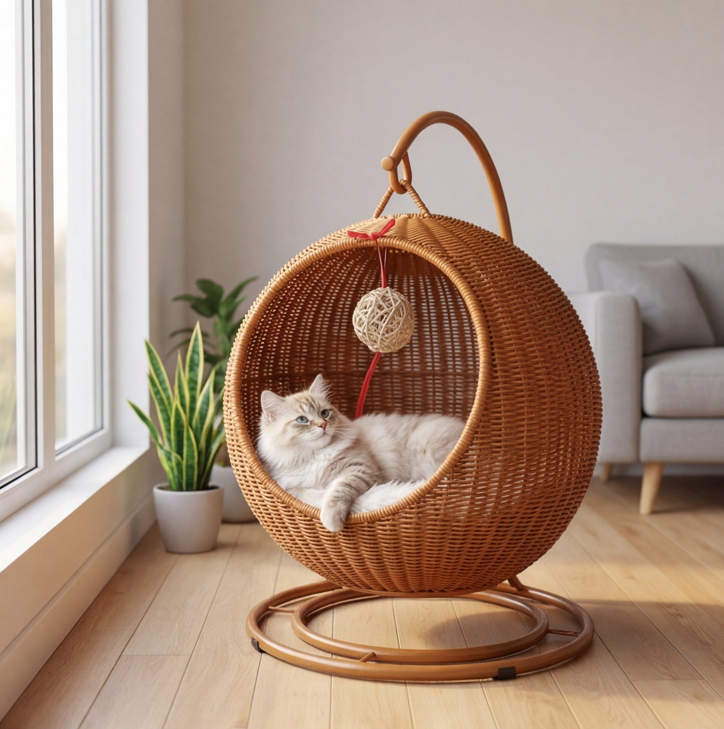Handgeflochtene Katzenschaukel aus Rattan