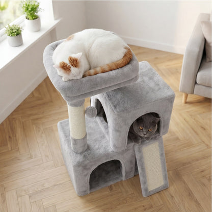 Arbre à chat double niche avec rampe