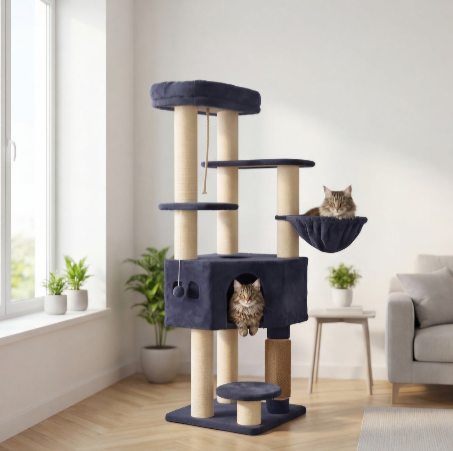 Mont Blanc — XXL Cat Tree 157 cm, 8 Scratching Posts & House