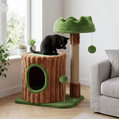Designer cat tree with scratching post, cave, and bed — 53 cm